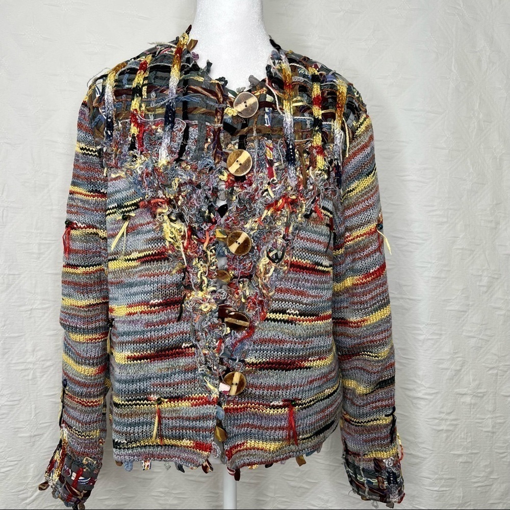! Sandy Starkman Women's  Multi Color Button Down Sweater Knitted Jacket